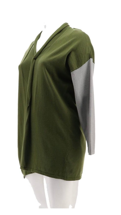 WE Living in Yellow Colorblocked Women’s Knit Cardigan Size S- Forest/Grey