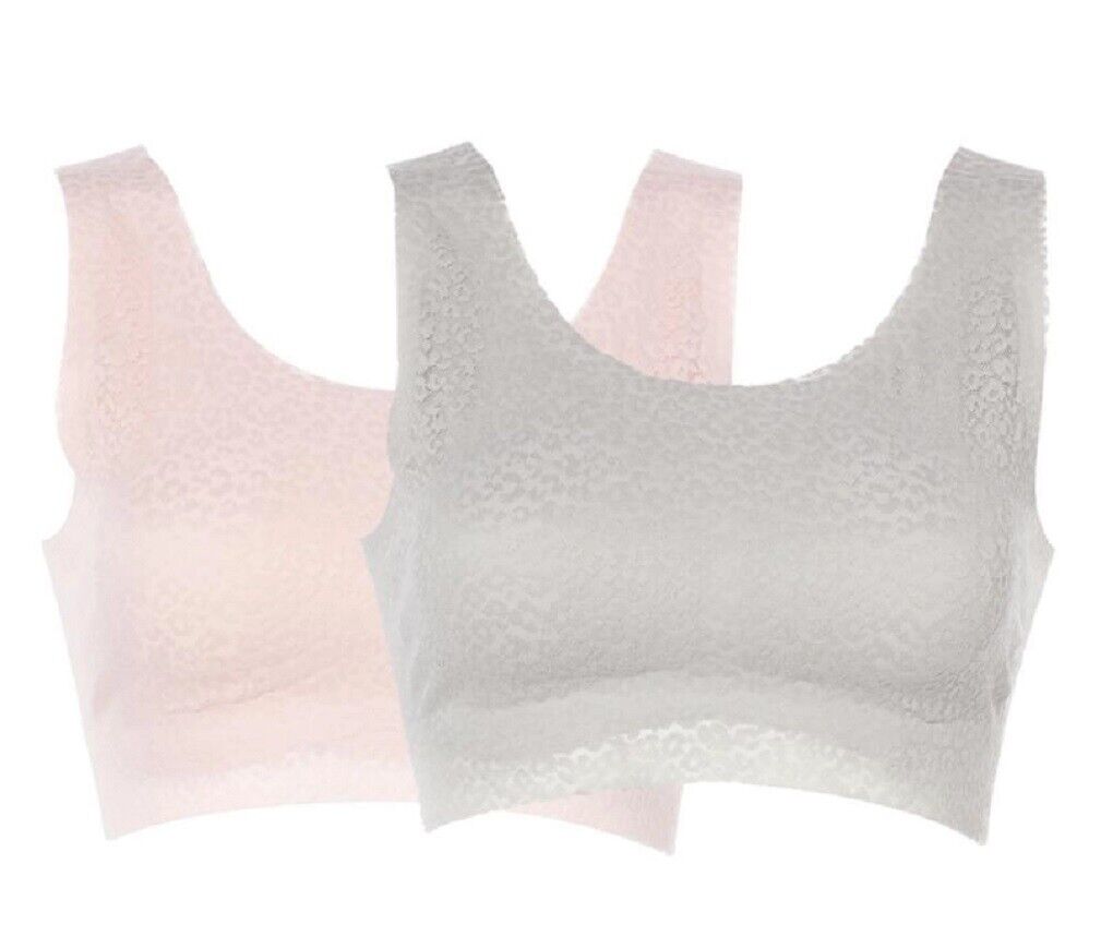 Rhonda Shear 2Pc Animal Print Mesh Leisure Bra- Pink&Grey Size S