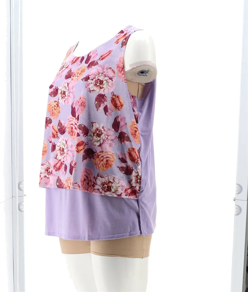 DG2 by Diane Gilman Printed Stretch Velvet Easy Tank