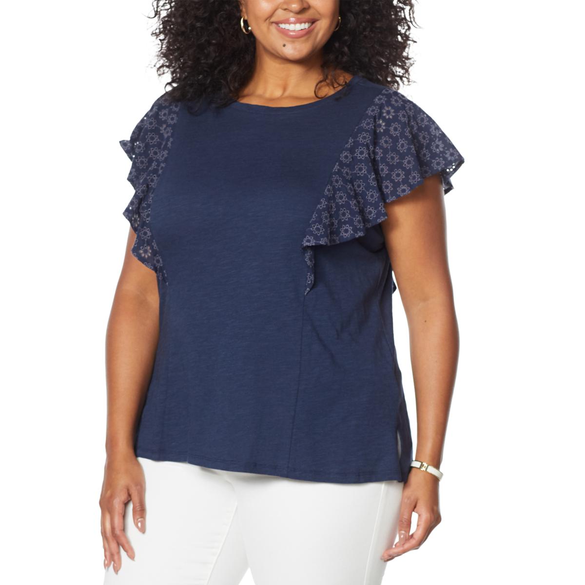 DG2 Diane Gilman Women’s Eyelet Lace Flutter-Sleeve Top