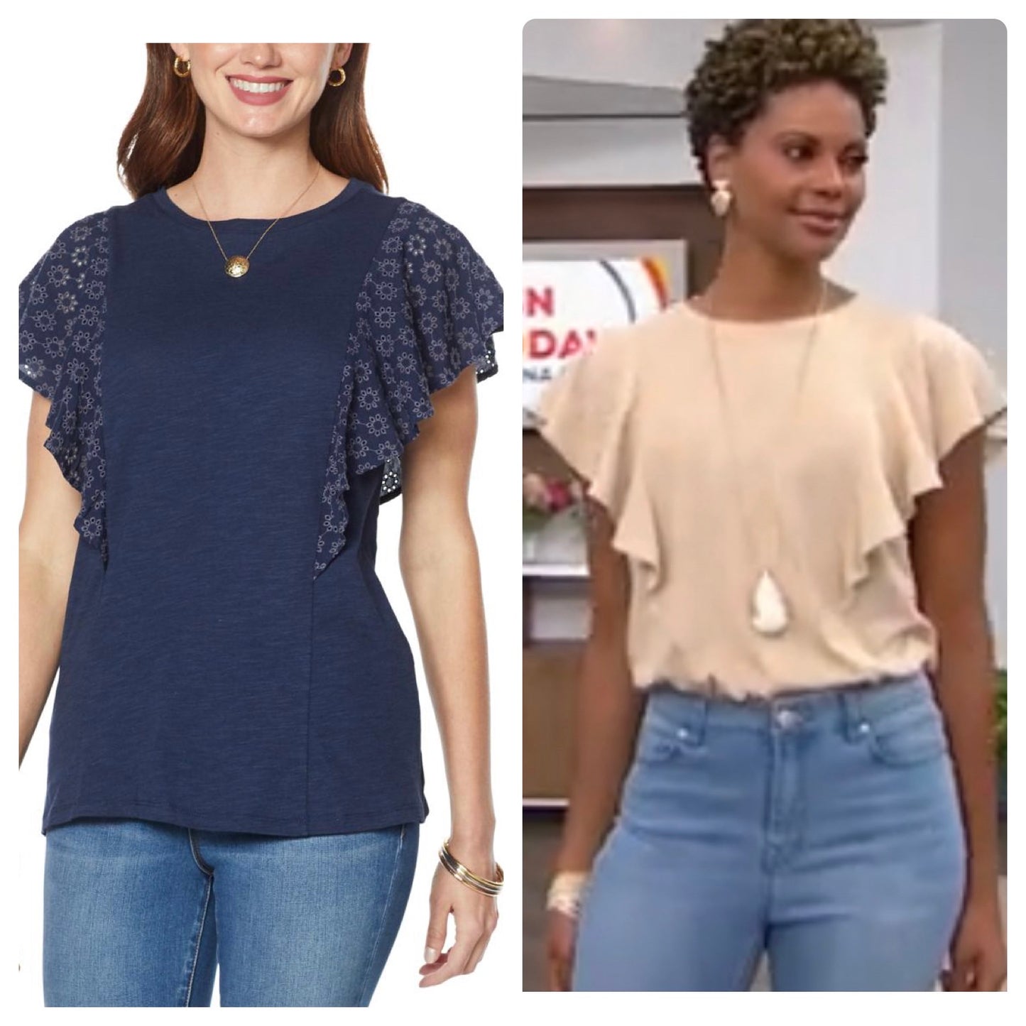 DG2 Diane Gilman Women’s Eyelet Lace Flutter-Sleeve Top