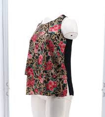 DG2 by Diane Gilman Printed Charmeuse Layered Easy Tank Abstract Rose Size XS