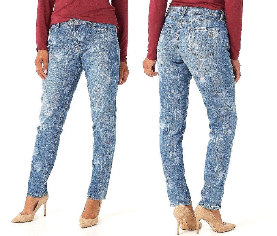 Laurie Felt Petite Classic Denim Floral Boyfriend Jeans