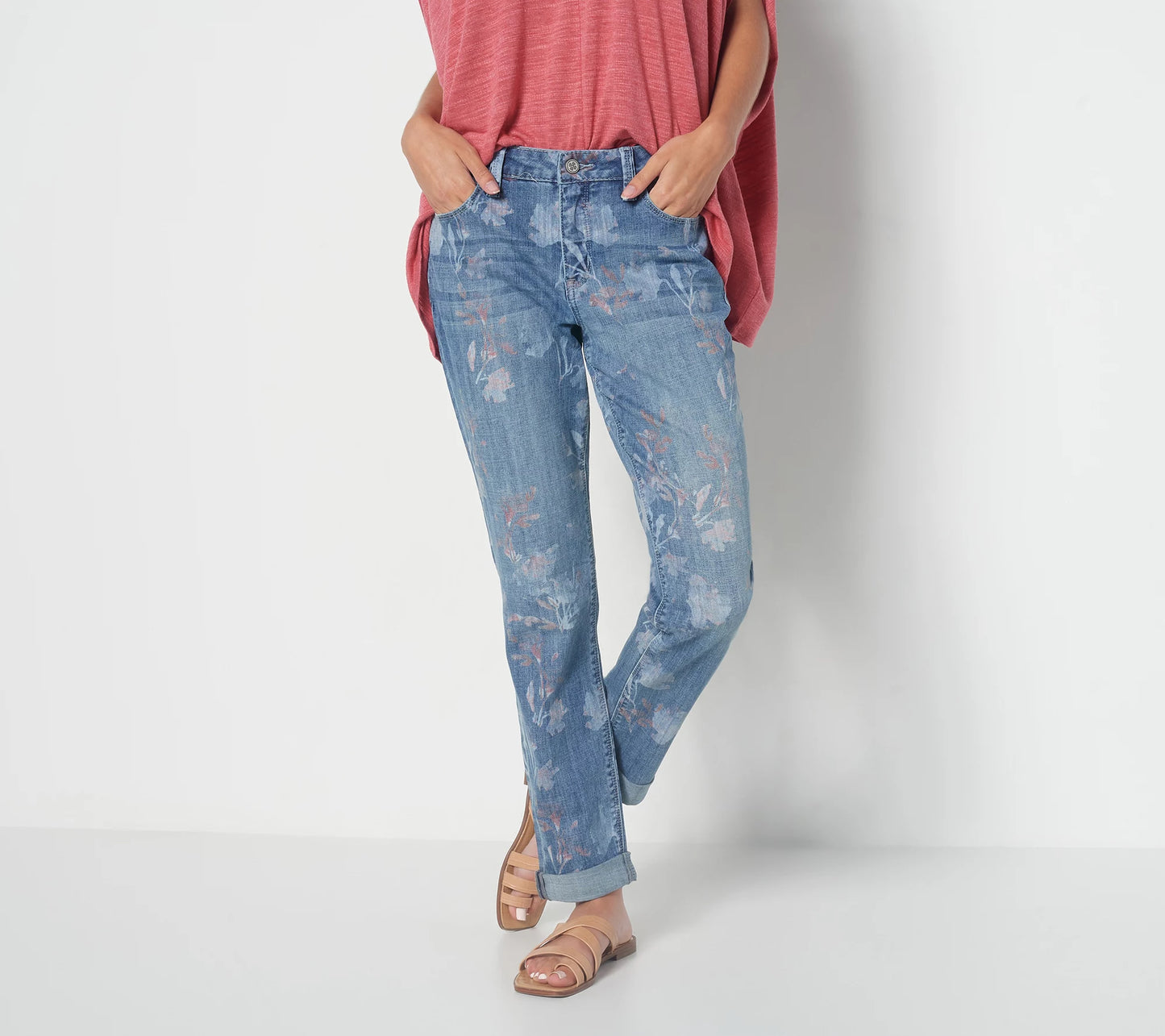 Laurie Felt Petite Classic Denim Floral Boyfriend Jeans