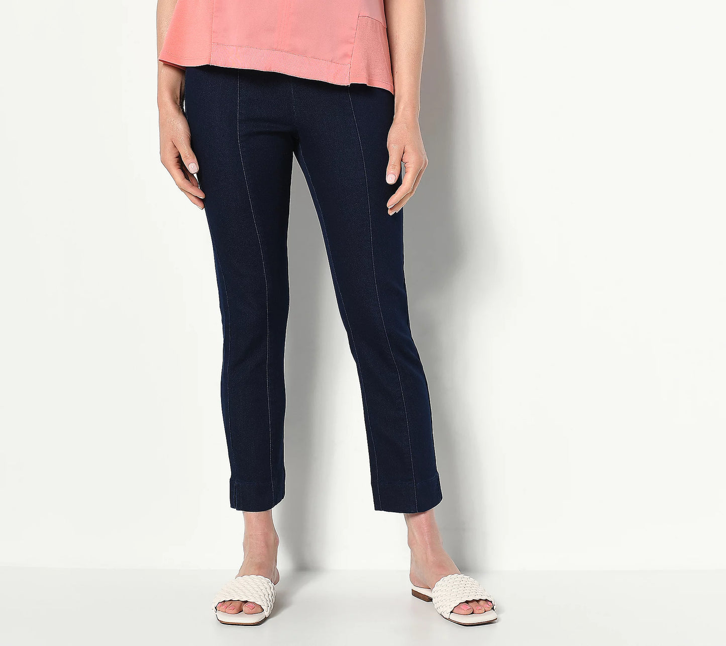 Joan Rivers Regular Cotton Blend Pull-On Denim Knit Ankle Pant