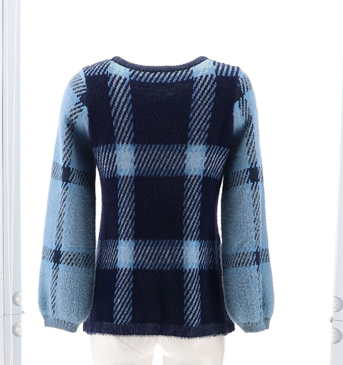 DG2 by Diane Gilman Combo Plaid Lantern-Sleeve Jacquard Sweater Women's