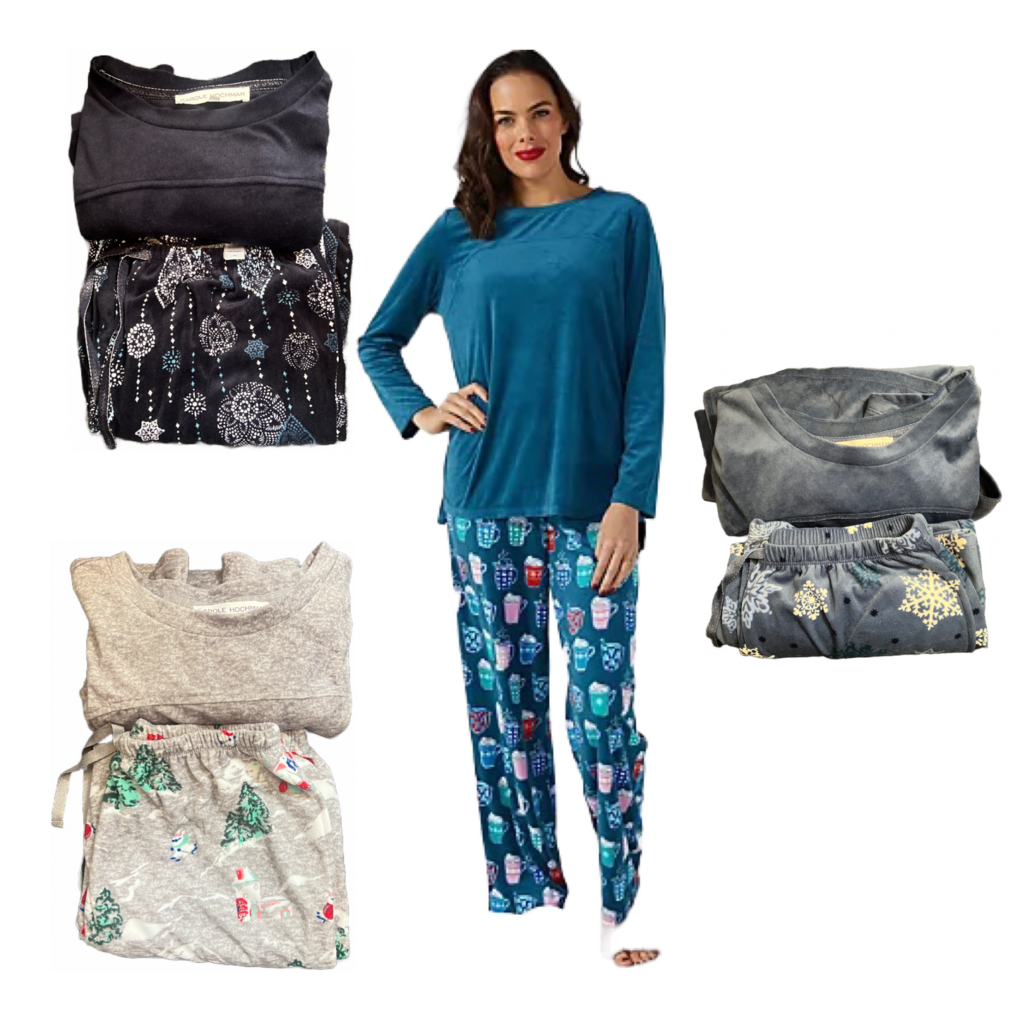 Carole Hochman Silky Velour Fleece Crew Neck Novelty PJ Set Different colors available