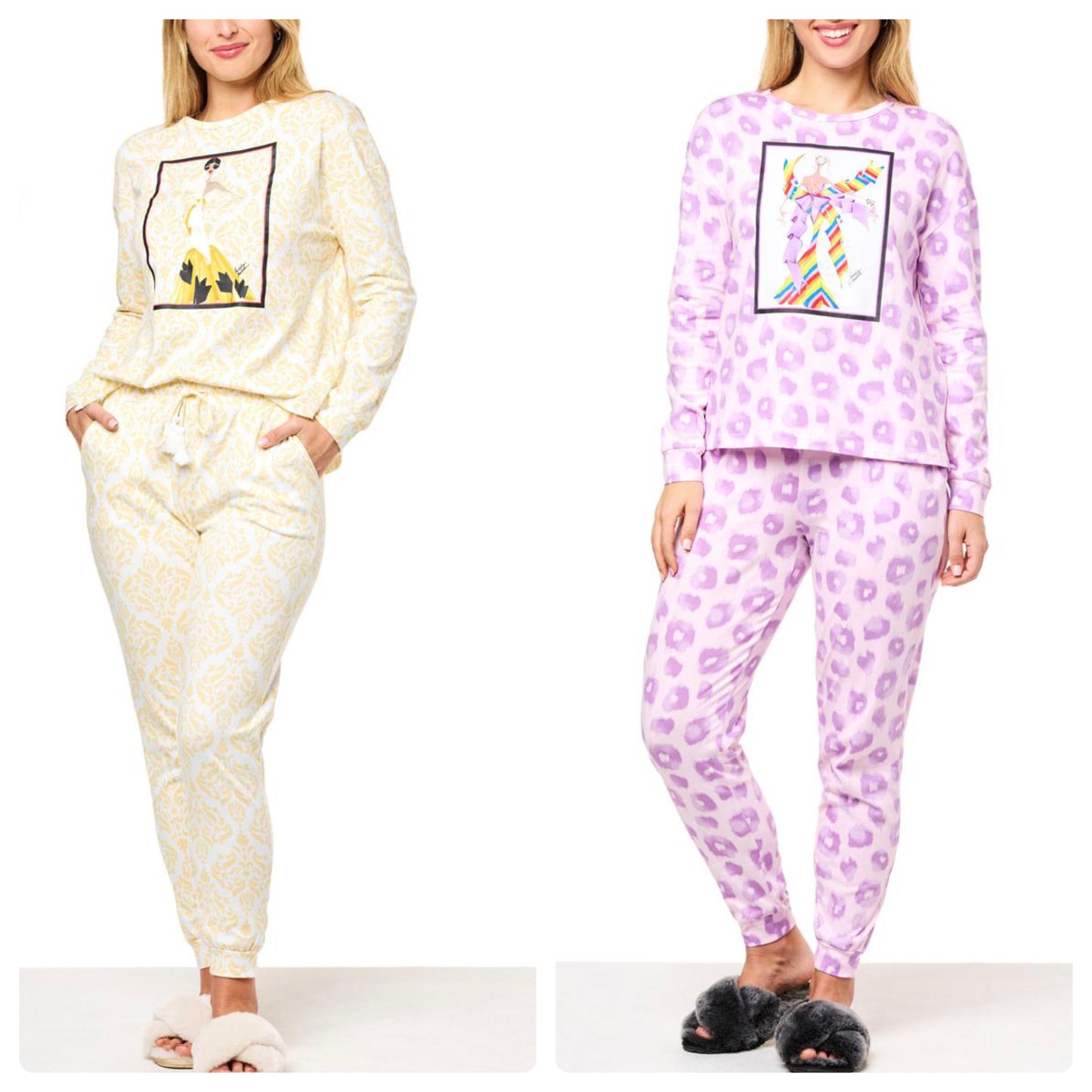 Badgley Mischka 2-piece French Terry Knit Printed Lounge Set - 805-061