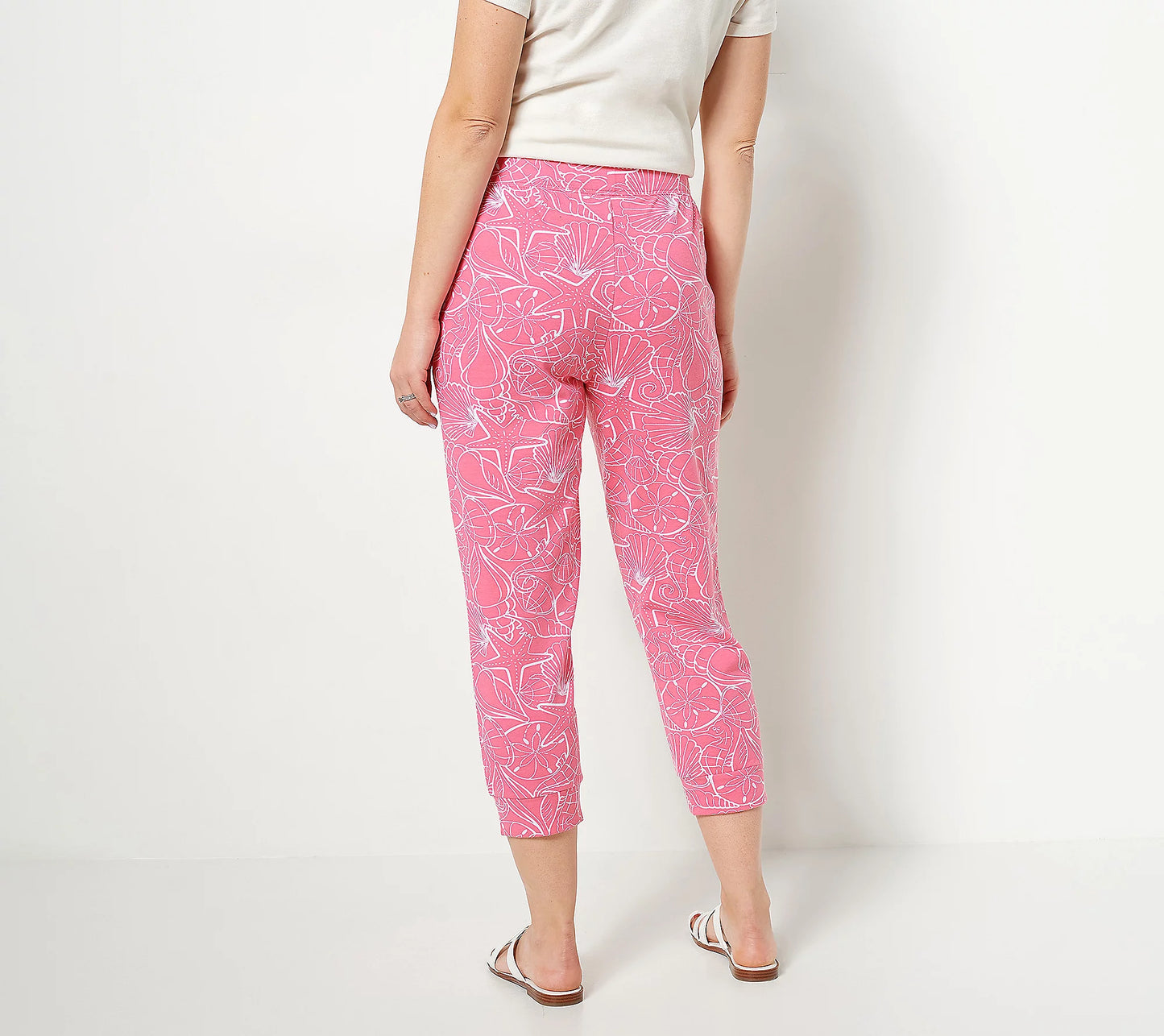 Denim & Co. Printed French Terry Cropped Jogger- Coral Size 5X