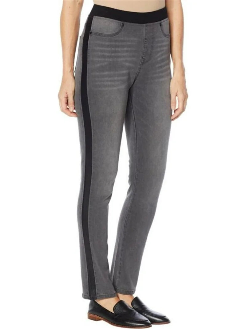 DG2 by Diane Gilman Faux Leather Side Stripe Skinny Jean (Gray,Indigo) 771634.