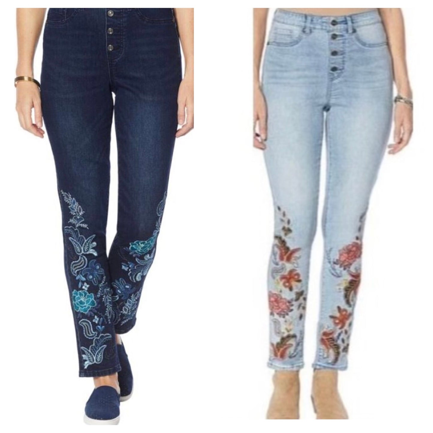 DG2 Diane Gilman Pull-On Floral Appliqué Skinny Jean