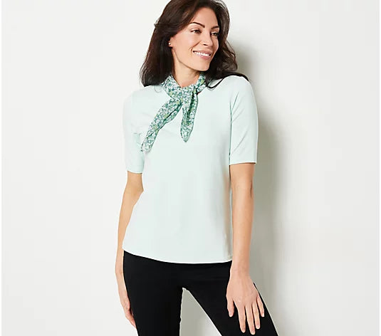 Isaac Mizrahi Live! Crew-Neck Top w/Printed Detachable Scarf 5X