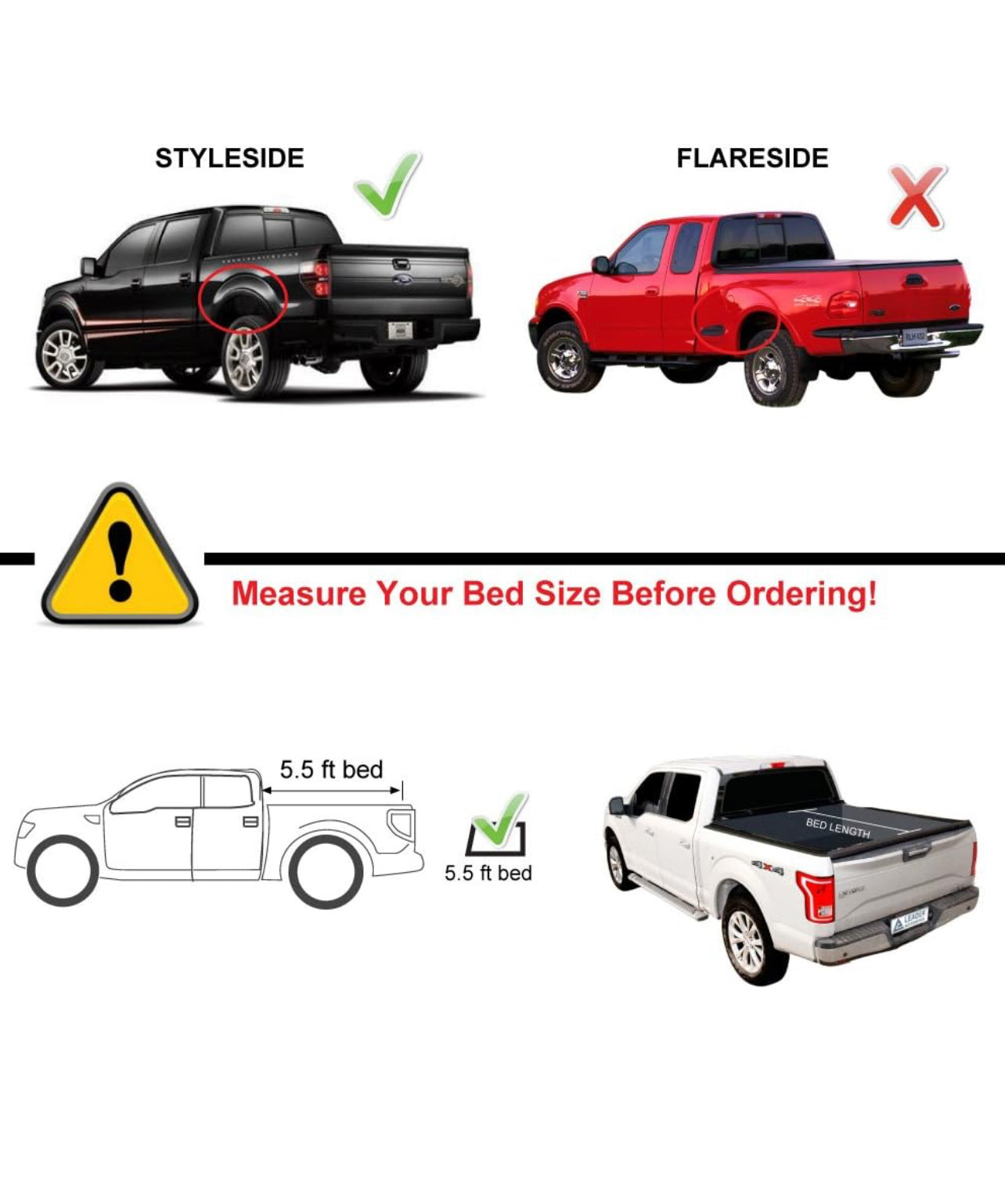 Leader Accessories TRI-FOLD 5.5ft Tonneau Truck Bed Cover Compatible with Trucks Ford F-150 2015-2018