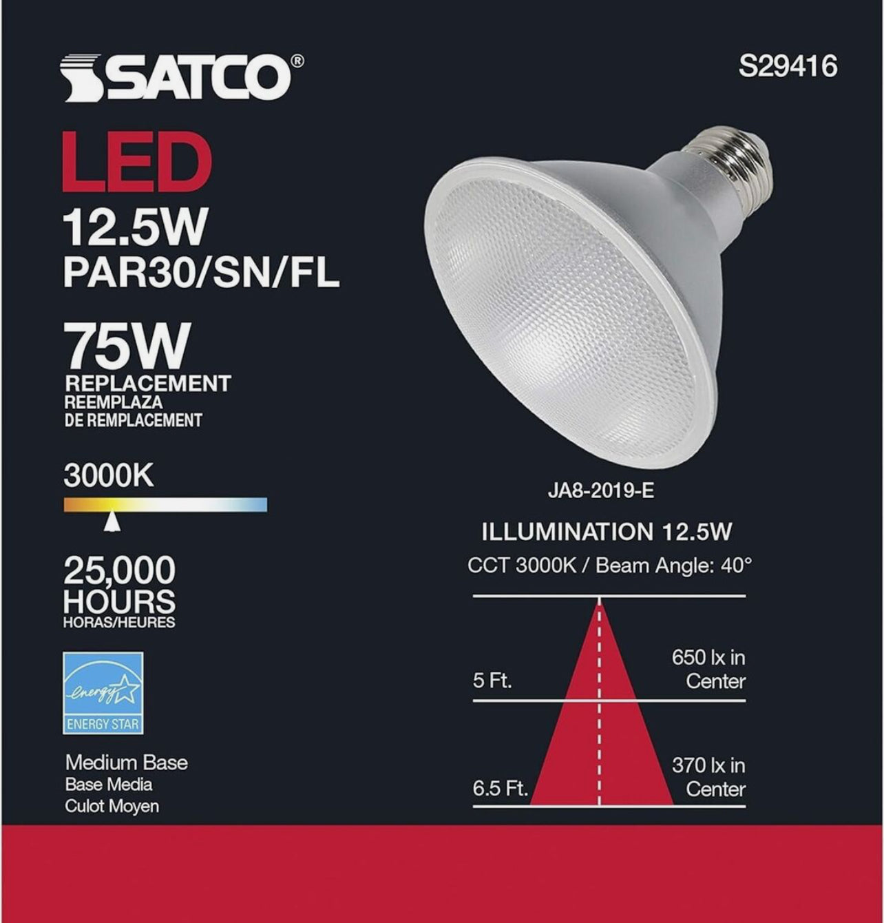 Satco S29416 - 12.5 Watt PAR30SN LED Light Bulbs - 3000K - 6 Pack