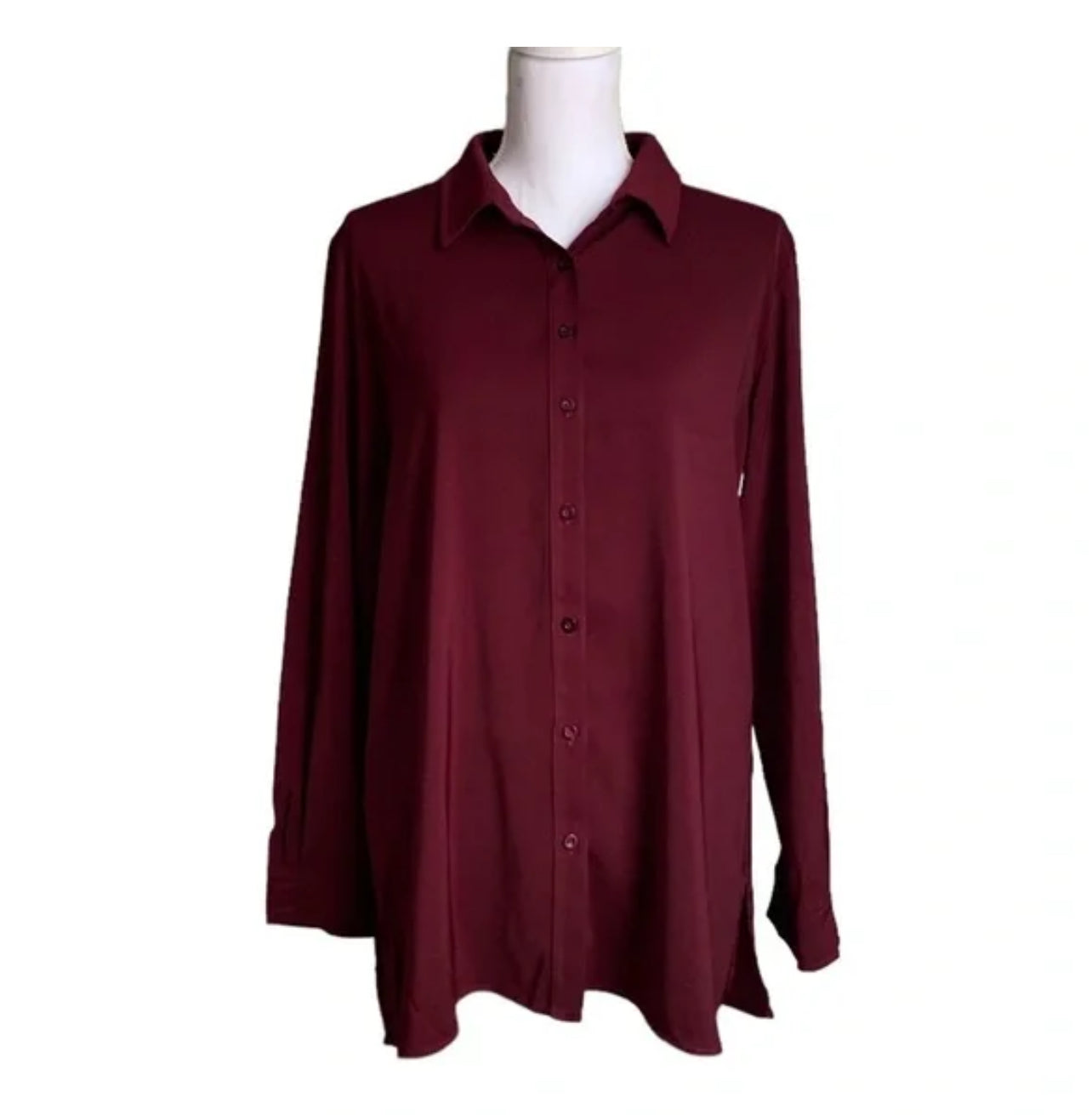 Susan Graver Woven Y-Neck Button Front Shirt