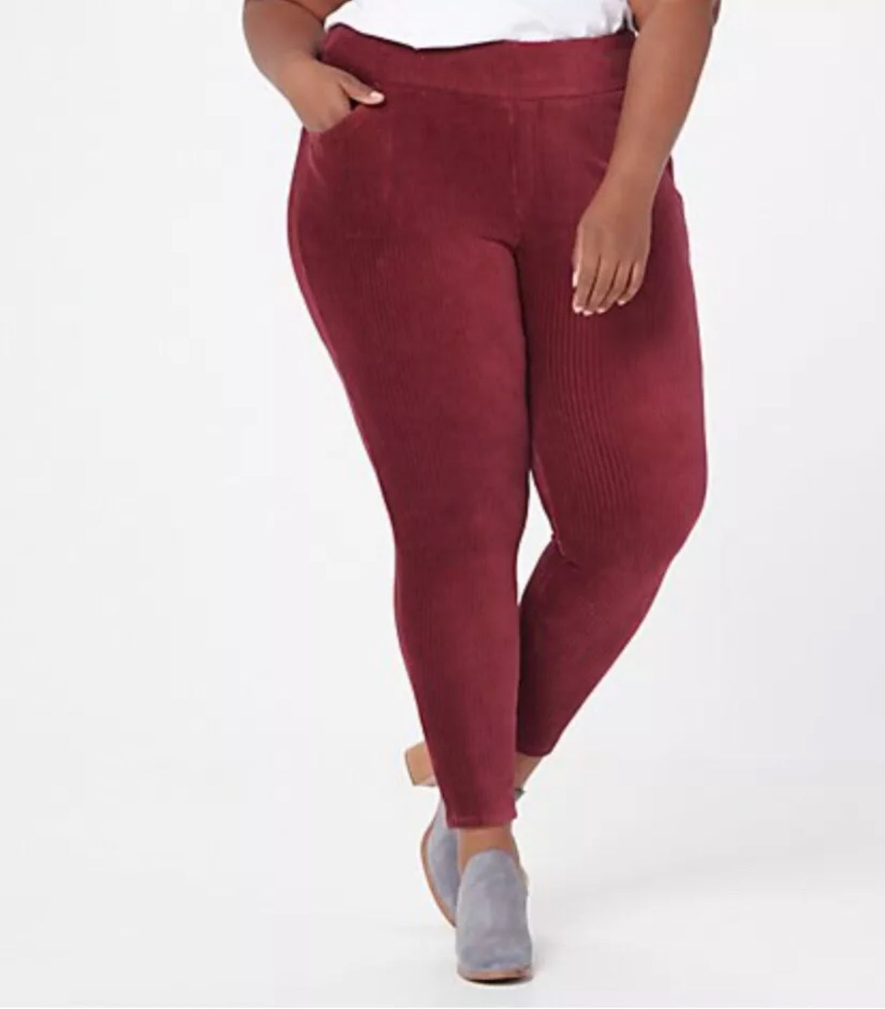 Denim & Co Smooth Waist Knit Cord Leggings Pockets