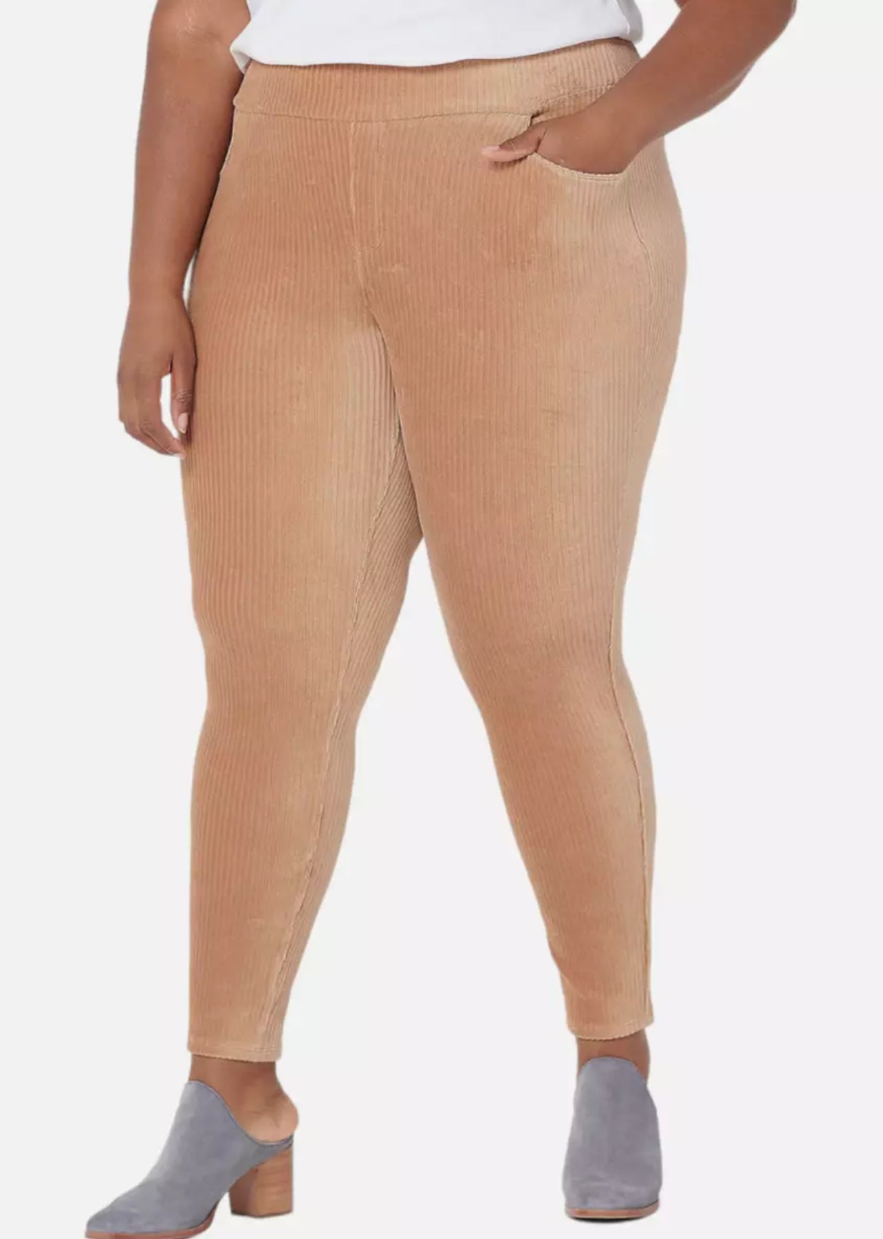 Denim & Co Smooth Waist Knit Cord Leggings Pockets