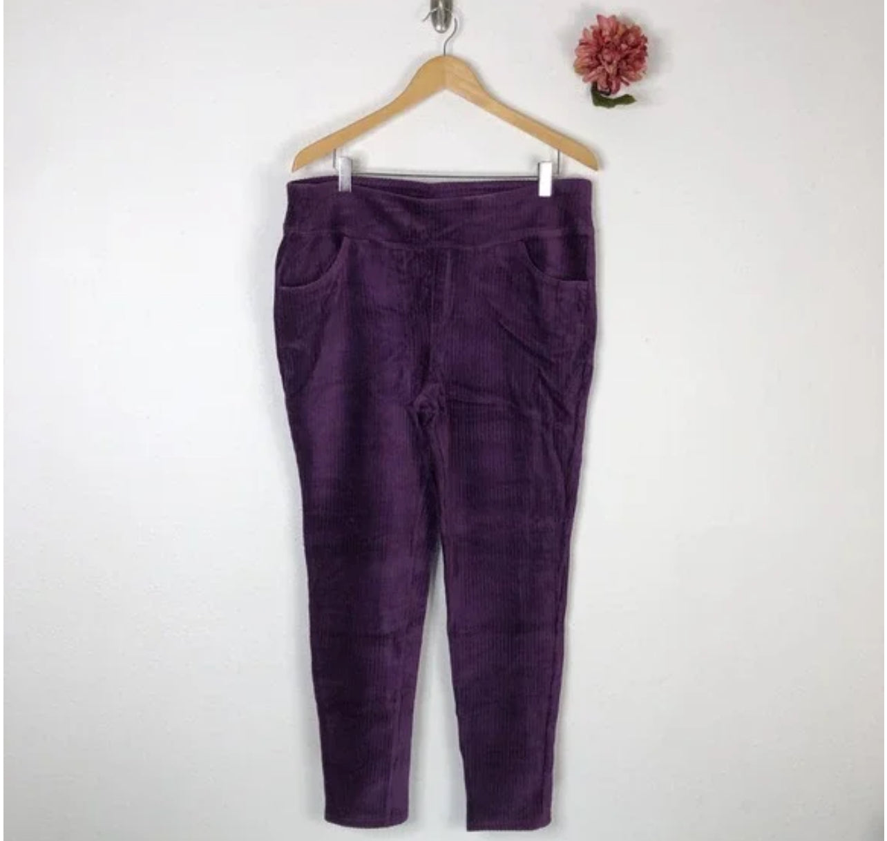 Denim & Co Smooth Waist Knit Cord Leggings Pockets