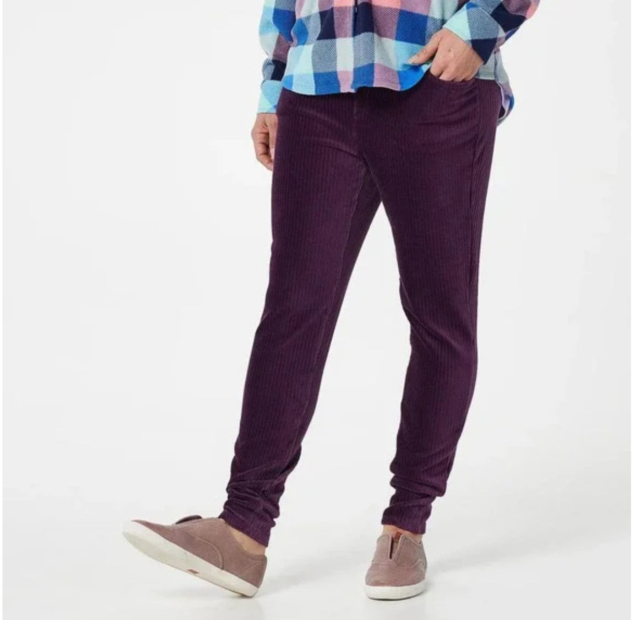 Denim & Co Smooth Waist Knit Cord Leggings Pockets