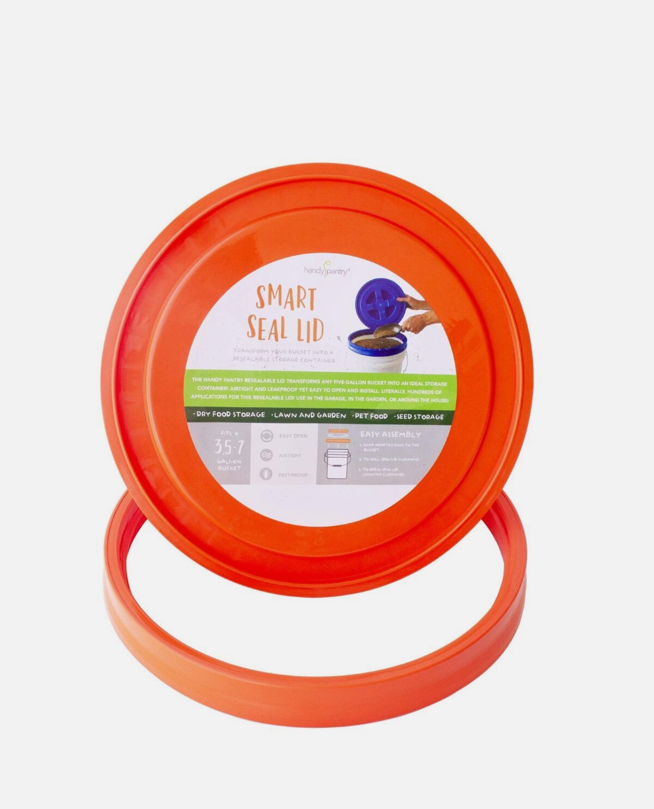 Smart Seal Replacement Lid - 2 Pk, Orange - Easy Screw Top Pail Lid For 3.5,5...