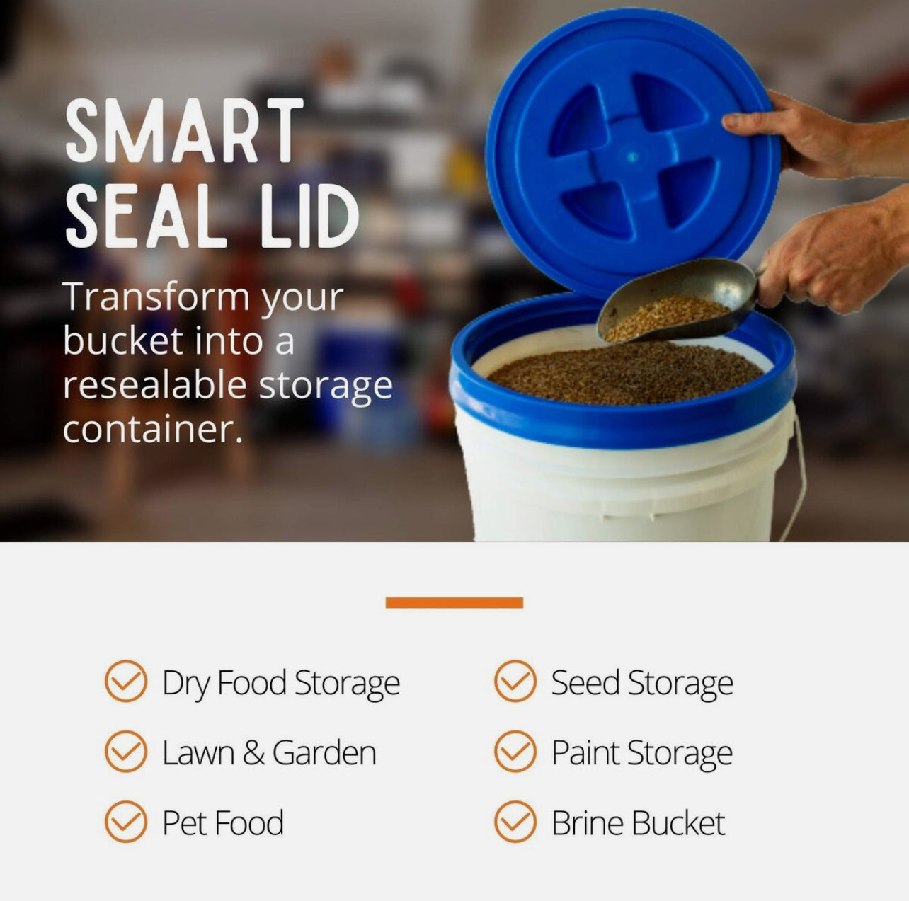 Smart Seal Replacement Lid - 2 Pk, Orange - Easy Screw Top Pail Lid For 3.5,5...