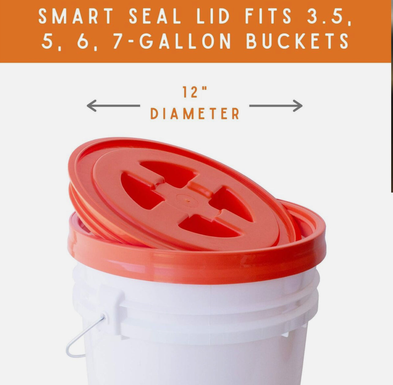 Smart Seal Replacement Lid - 2 Pk, Orange - Easy Screw Top Pail Lid For 3.5,5...