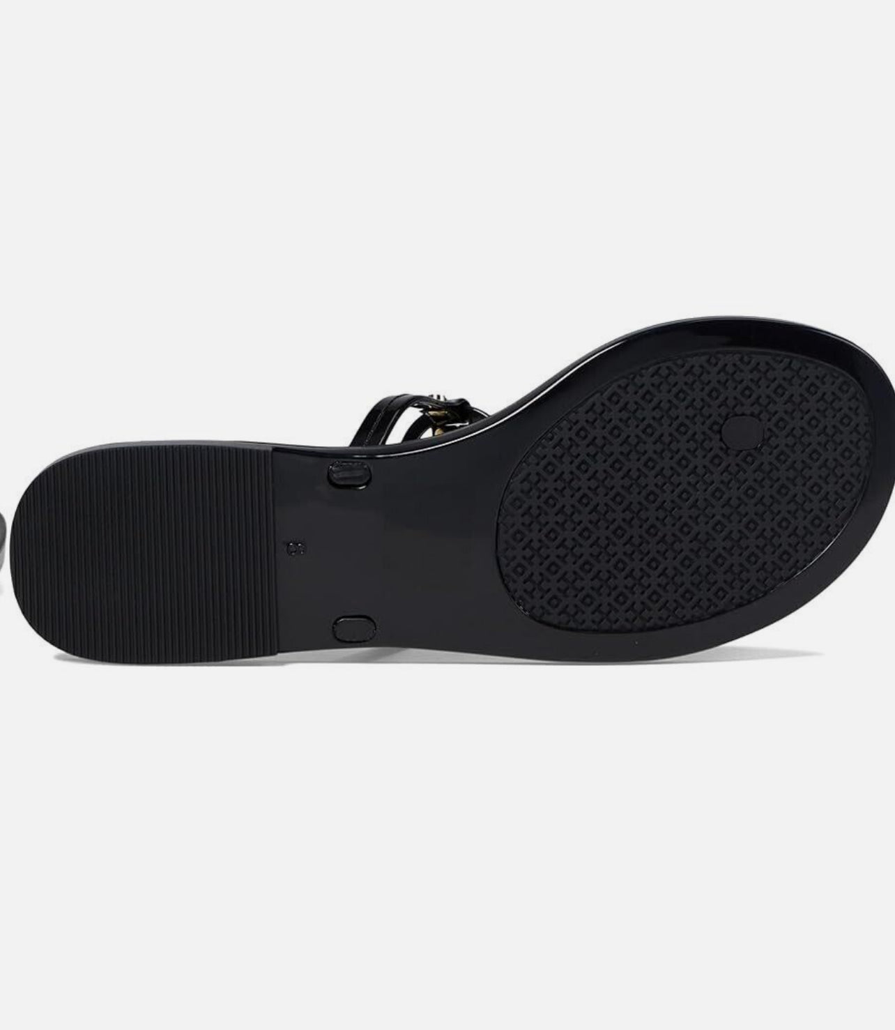 Tory Burch Ladies' Size 7 Mini Miller Sandal Flat Thong-TPU Black Gold 9296