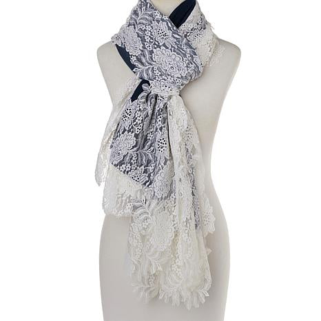 CLEVER COMBRE SCARF W /LACEAPPLIQUE WITH MANY COLOURS-WOMEN