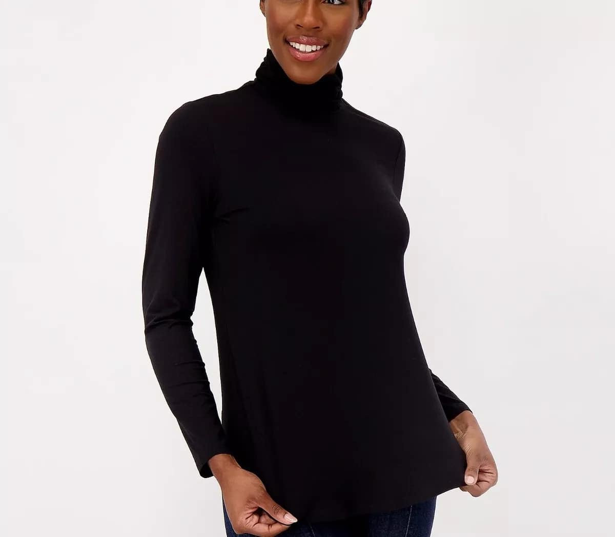 Susan Graver Weekend Cool Touch Mock Neck Long Slv Multi Colors