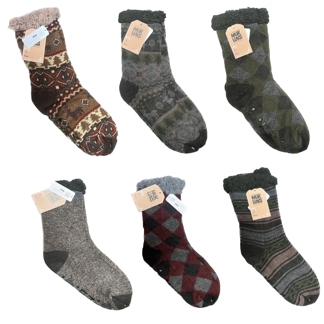 MUK LUKS Men's Aloe Infused Cabin Socks Multi Color