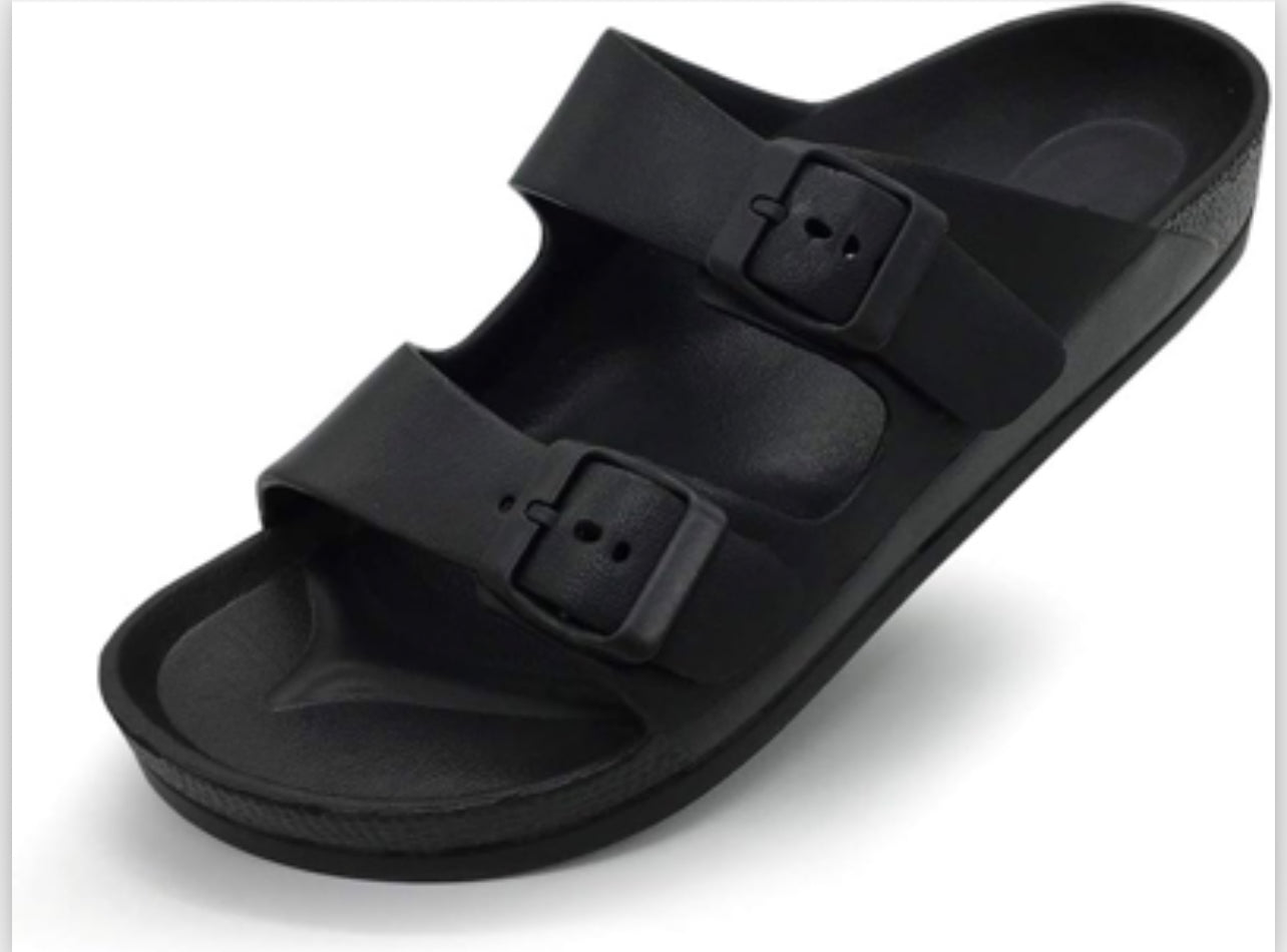 FUNKYMONKEY Women's Comfort Slides Double Buckle Adjustable EVA Flat Sandals Size 8