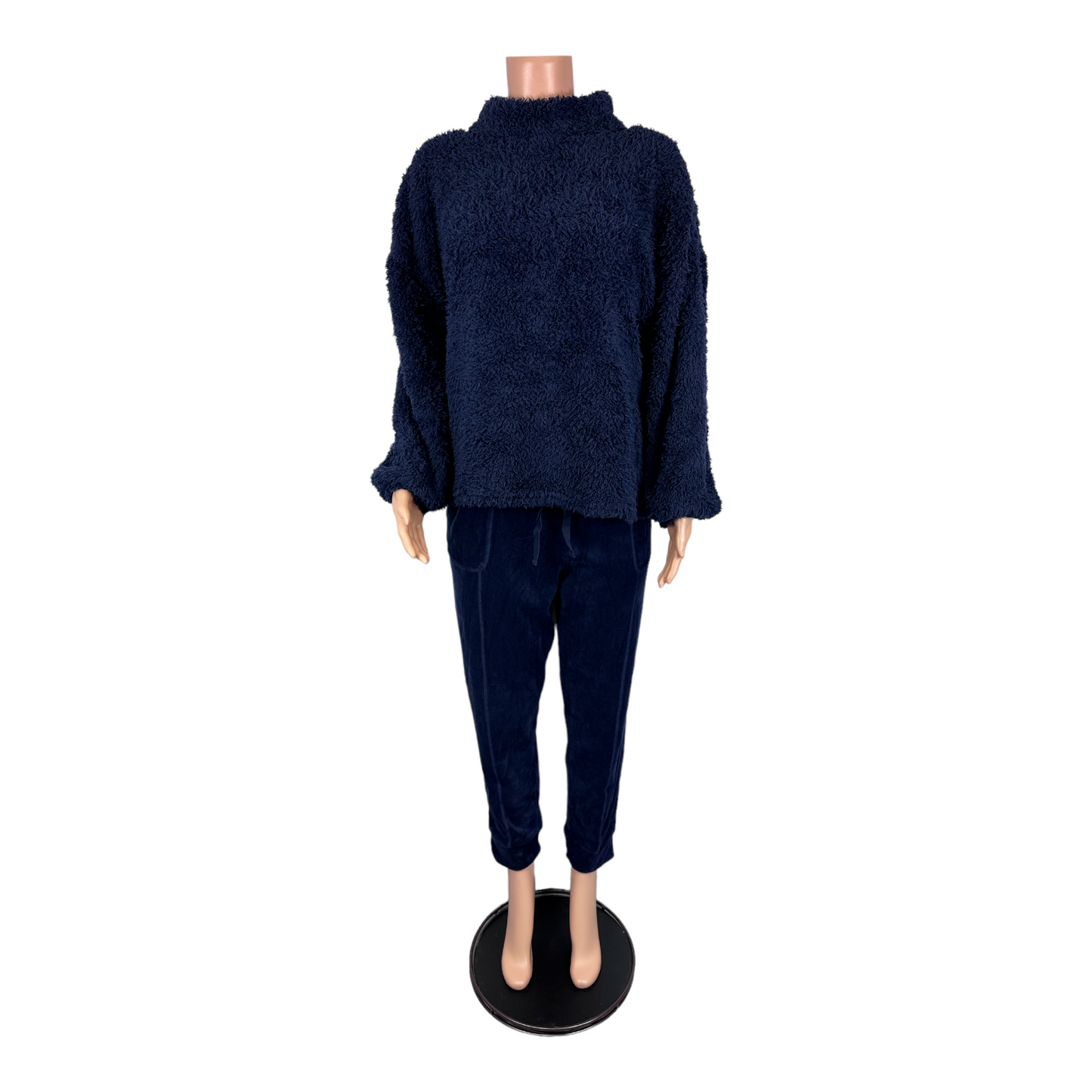 Carole Hochman Women's Petite Sherpa Funnel Neck with Jogger Navy