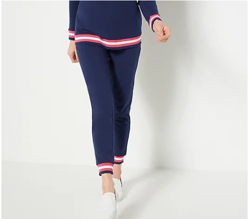 Sport Savvy Women's Regular French Terry Jogger w/Stripe Cuff NAVY
