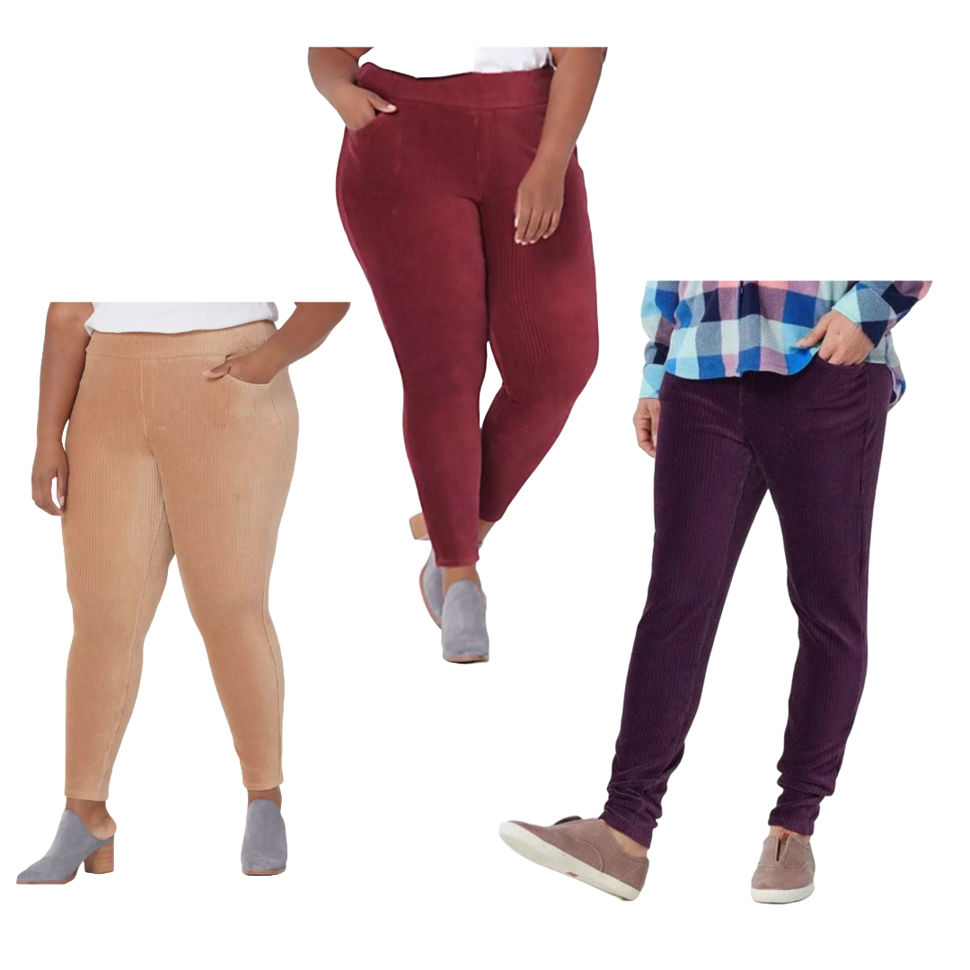 Denim & Co Smooth Waist Knit Cord Leggings Pockets