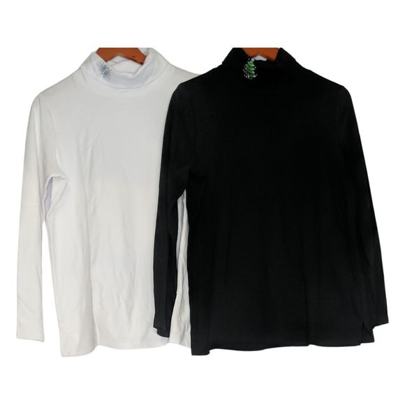 Quacker Factory Women's Sz M Holiday Embroidered Turtleneck Tops Black A461760