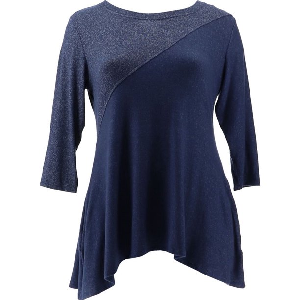 Attitudes Renee Knit Asymmetric Color Blue-Block Tunic Women's