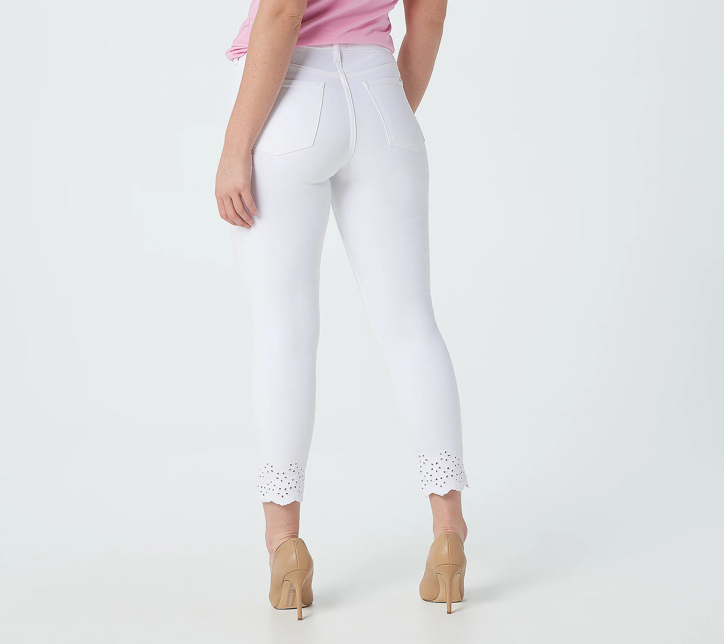 Jen7 by 7 for All Women's Mankind Ankle Skinny w/ Eyelet Hem - White