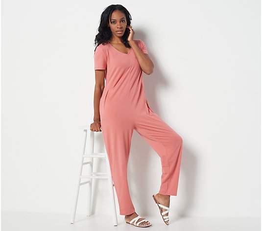 AnyBody Women's Regular Cozy Knit Short Sleeve Jumpsuit