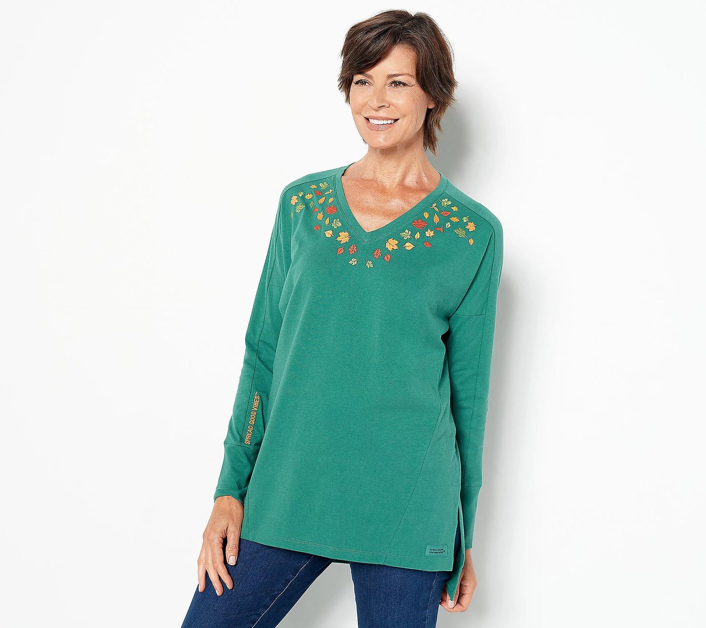 Life is Good Women's Relaxed Embroidered Crusher Tunic Positive Green