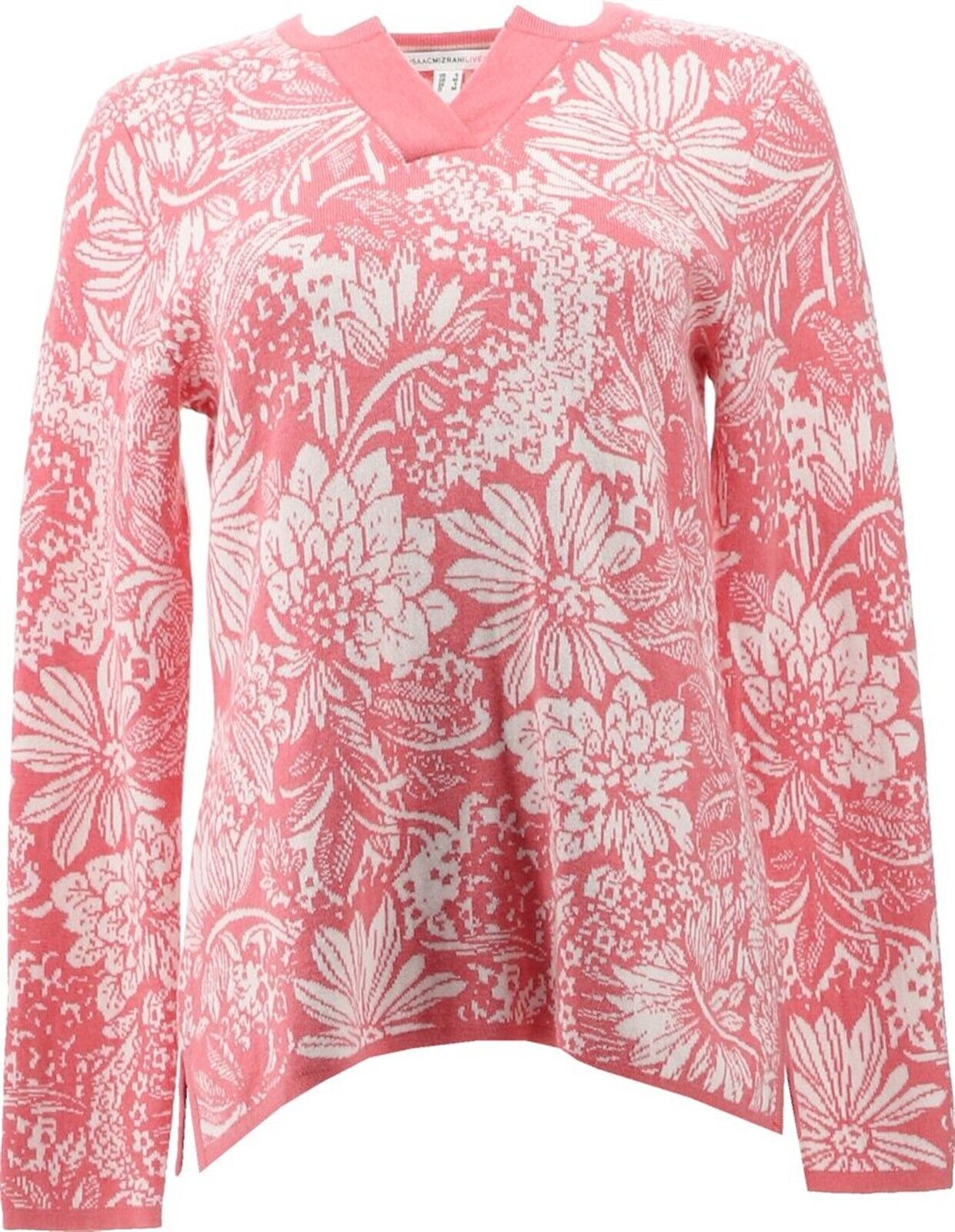 Isaac Mizrahi Women's Floral Jacquard Split-Neck Sweater