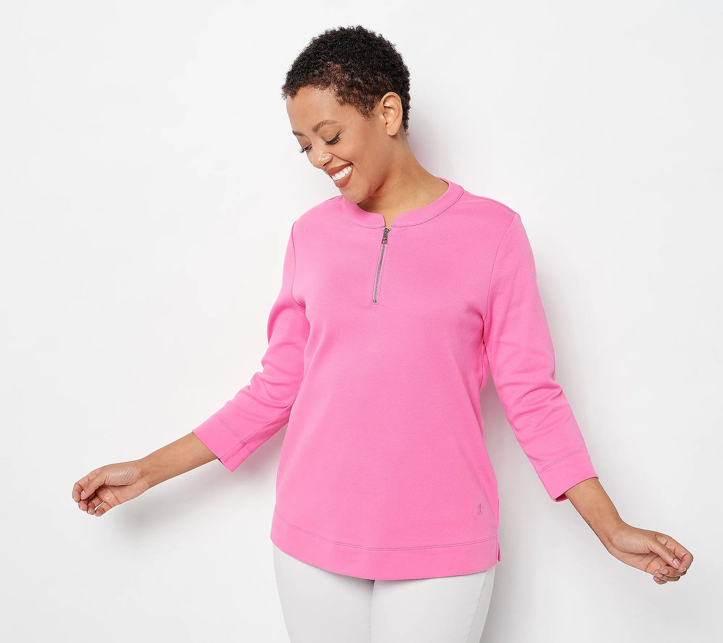 Isaac Mizrahi Live! Women's Top Sz XL Essentials_Half Zip with Blue /Pink Size XS