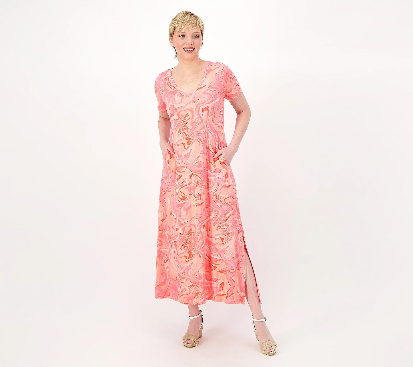 Belle by Kim Gravel Women's Tall Print or Solid V-Neck Maxi Dress