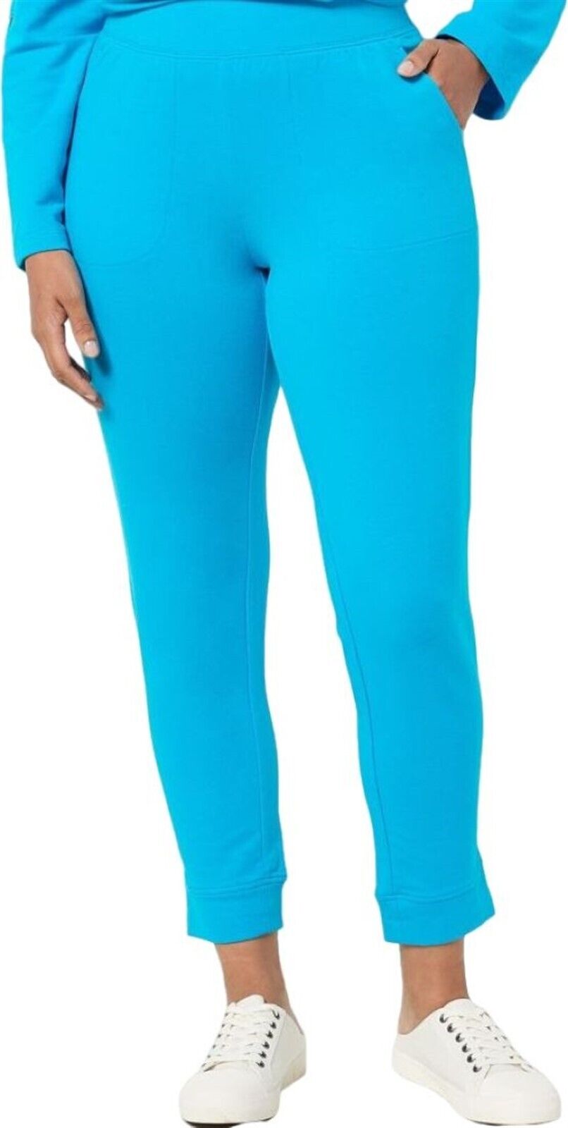 Sport Savvy Women's Tall French Terry Straight Leg Ankle Pant Blue