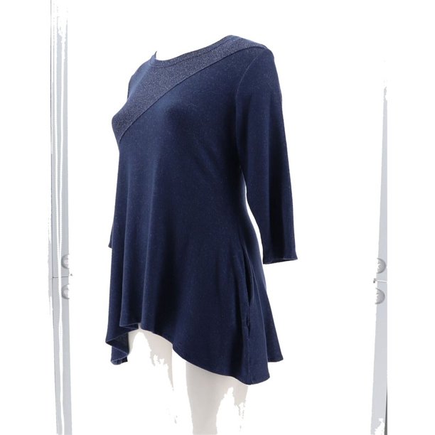 Attitudes Renee Knit Asymmetric Color Blue-Block Tunic Women's
