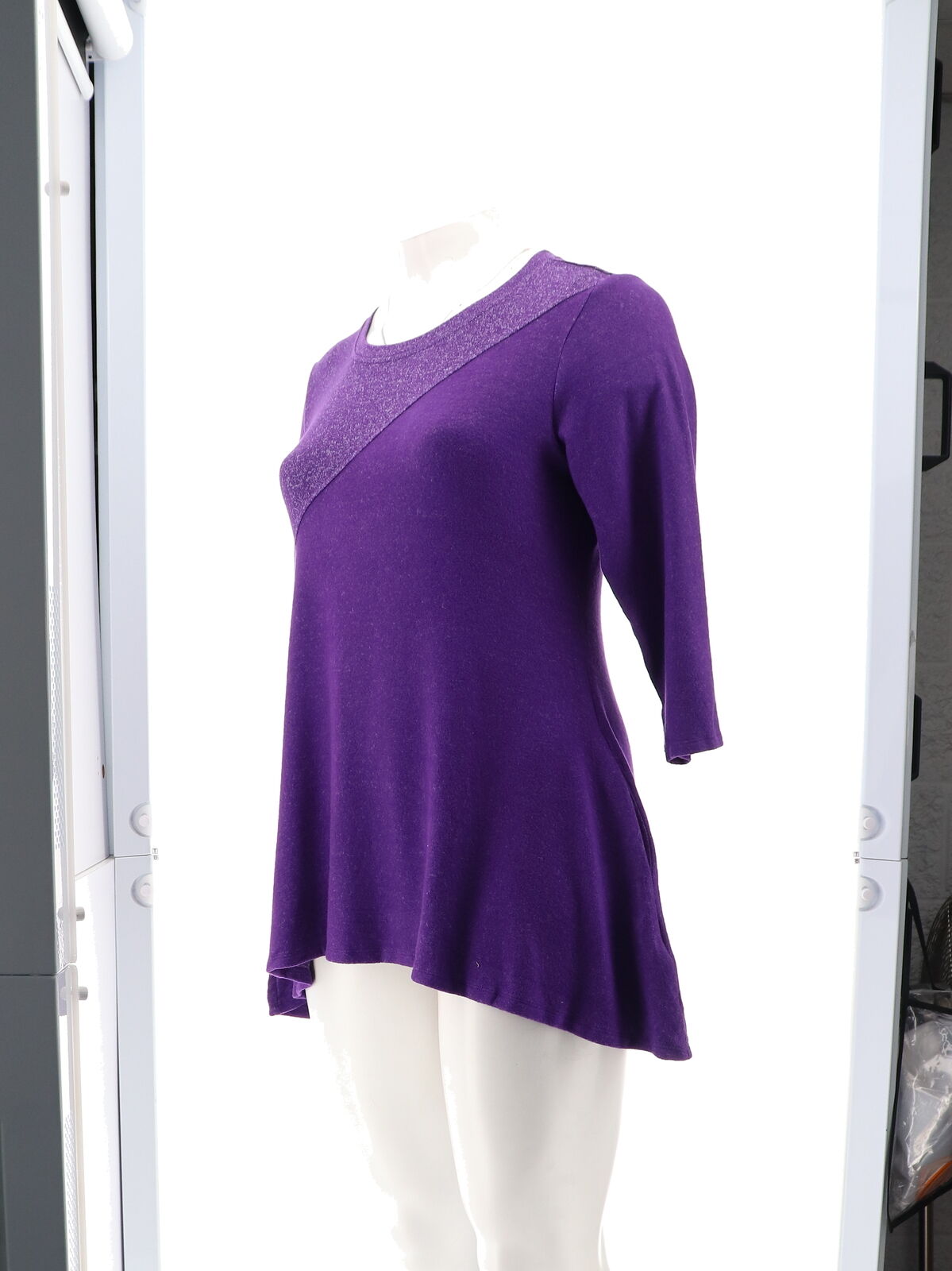 Attitudes Renee Knit Asymmetric Color Purple-Block Tunic Women's