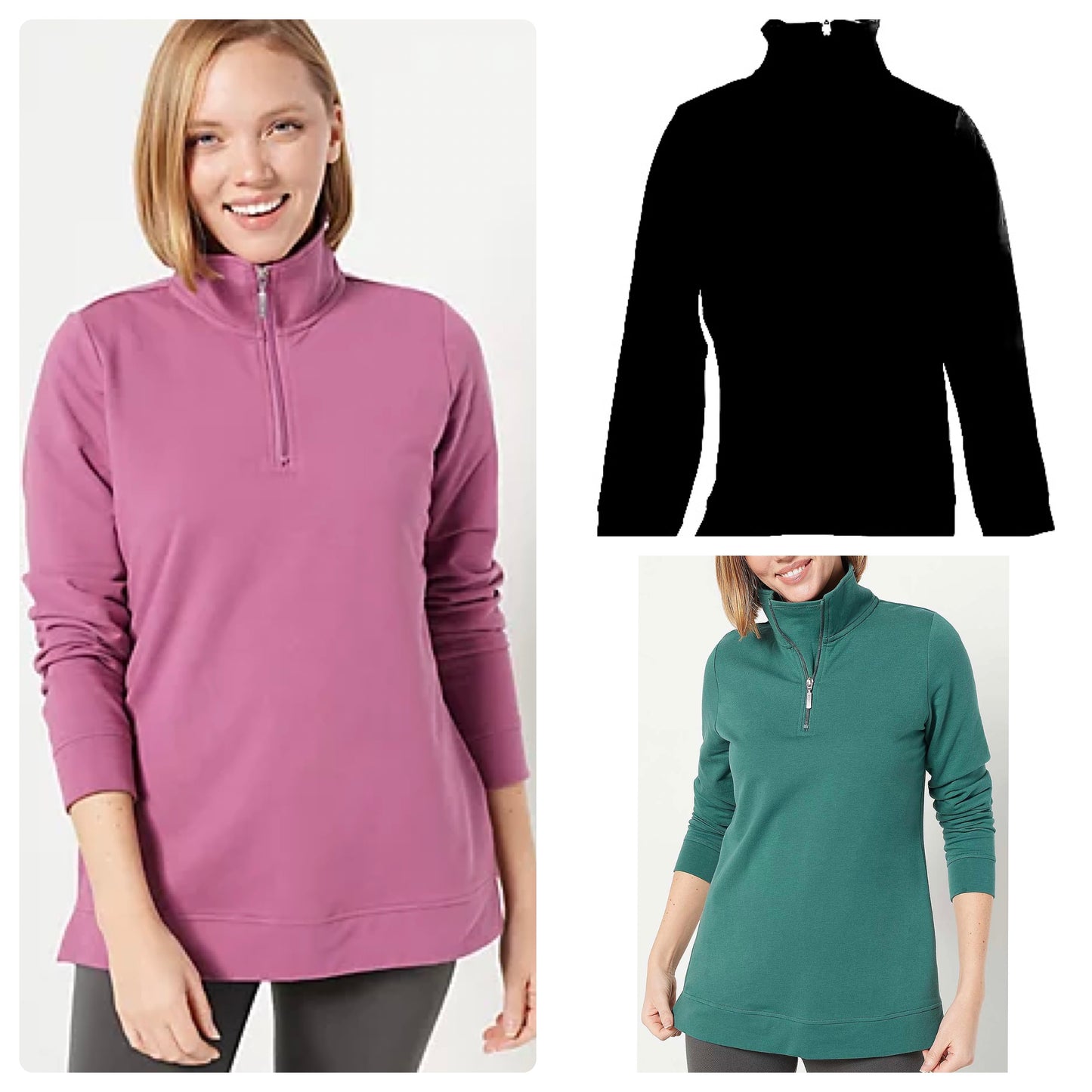 Denim & Co. Active Petite French Terry Half Zip Women's Top