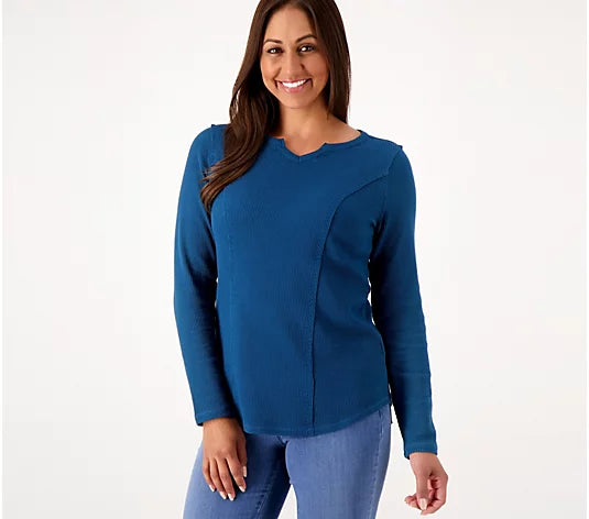 Belle by Kim Gravel Women’s Baby Waffle Raw Edge Seamed Top