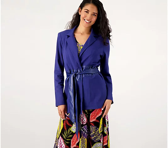 Attitudes by Renee Women’s Techno Crepe Blazer w/ Faux Leather Belt