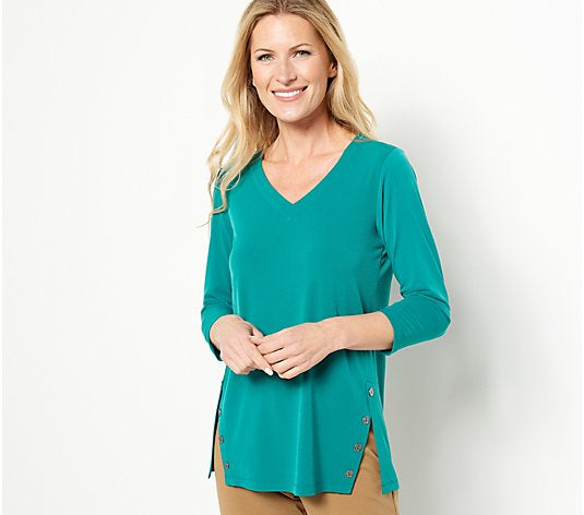 Susan Graver Liquid Knit 3/4 Sleeve Button Panel Tunic Women's