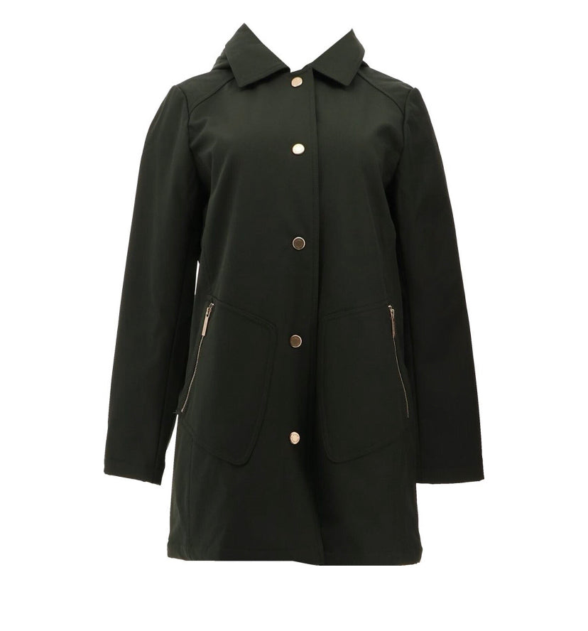 Dennis Basso Women’s Water Resistant Snap Front Coat with Hood